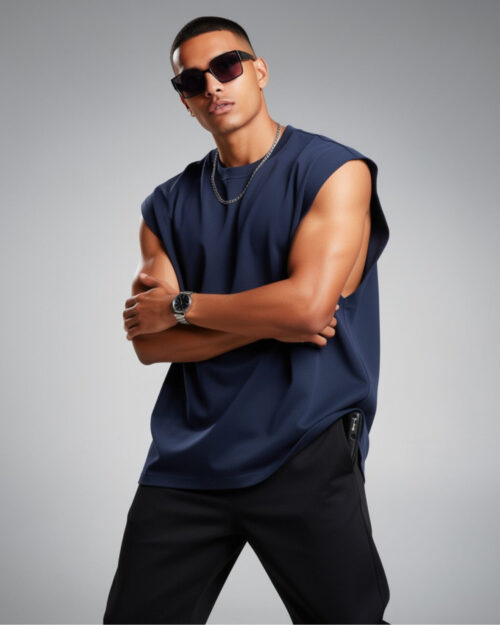 Oversized French Terry Pearl Blue Tank Top