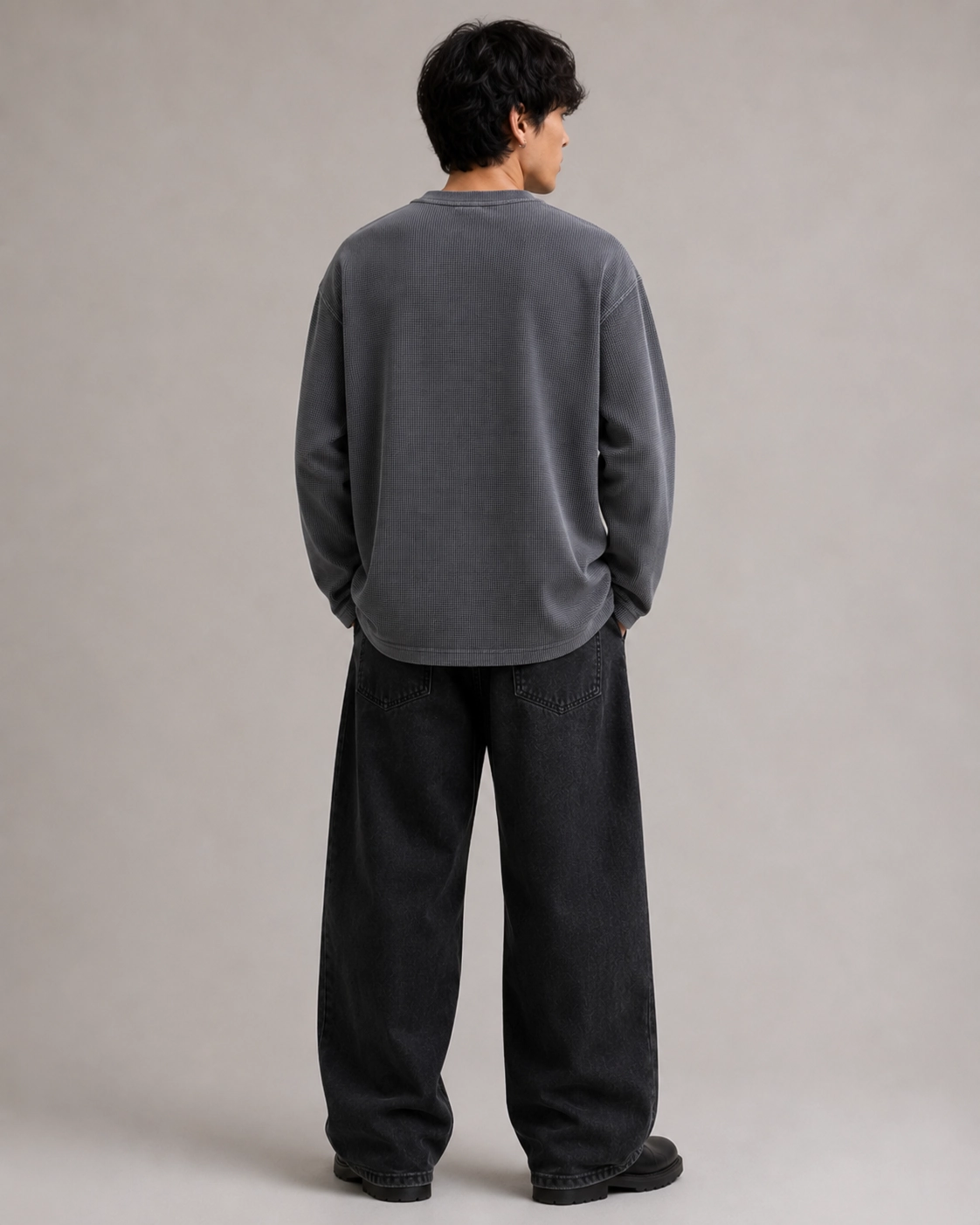 Acid Wash Waffle Knit Full Sleeve T-shirt - Image 4