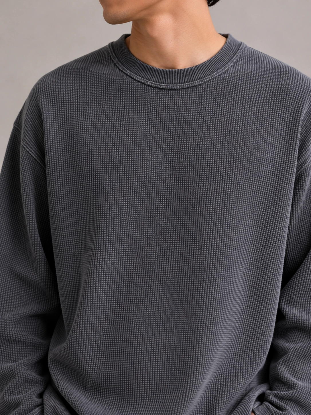 Acid Wash Waffle Knit Full Sleeve T-shirt - Image 3
