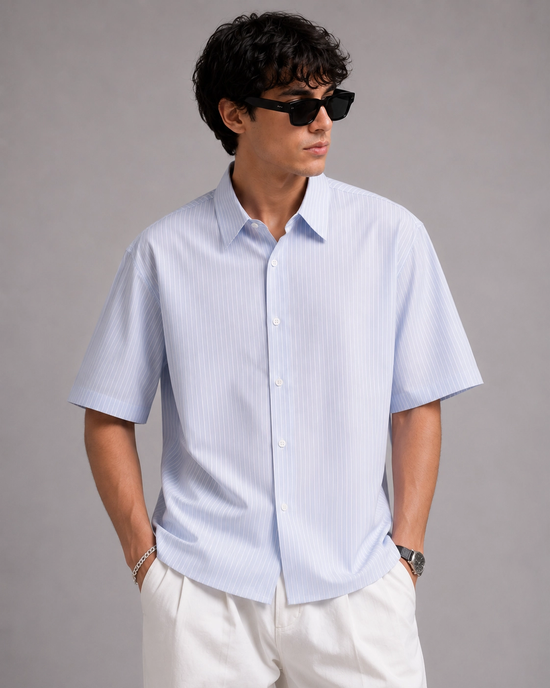 Azure Stripe Boxy Shirt