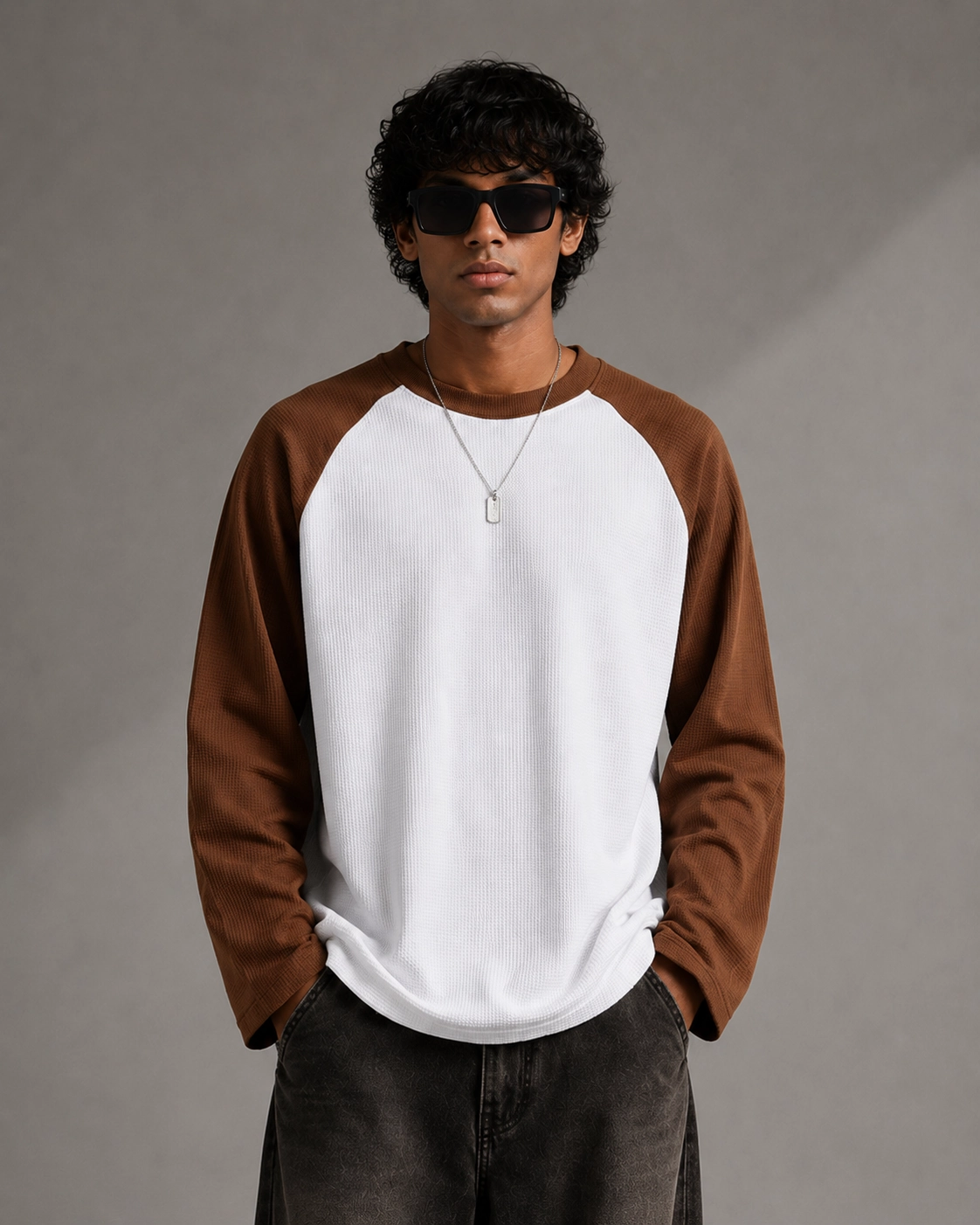 Raglan Waffle Knit: Brown