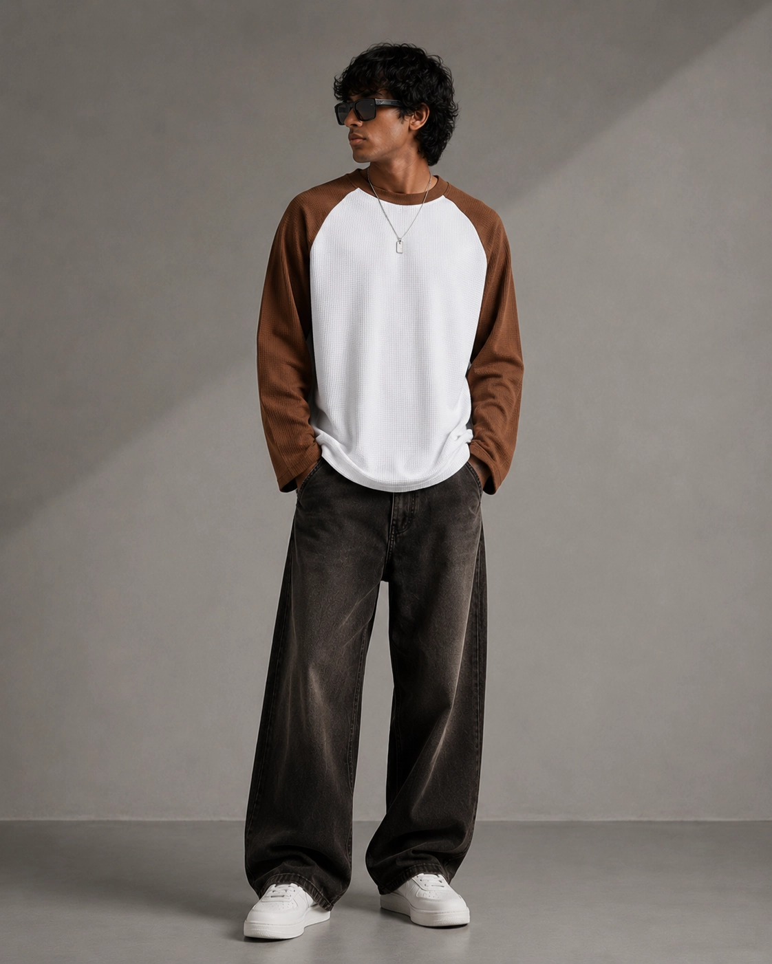 Raglan Waffle Knit: Brown - Image 2