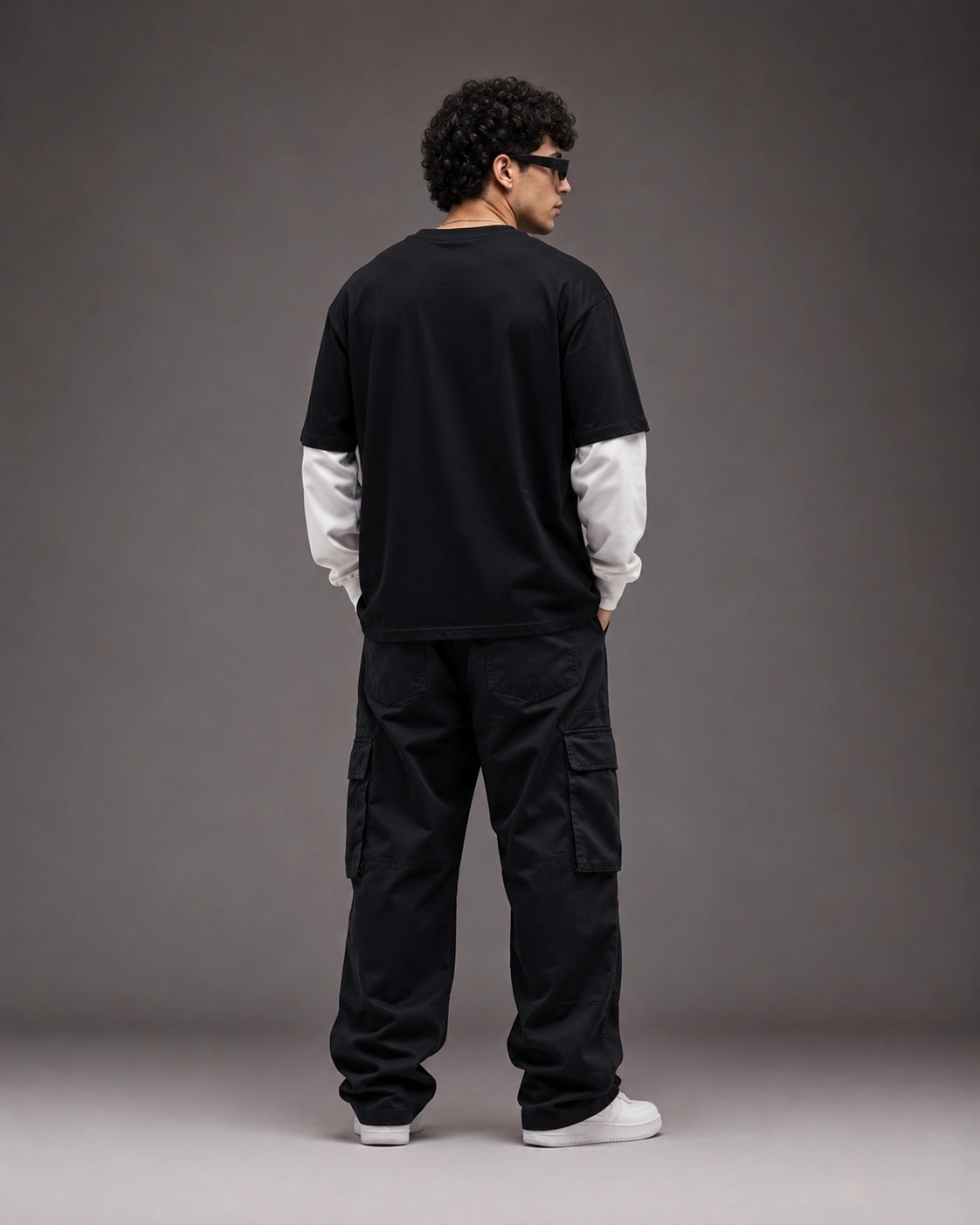 Double Sleeve Black White Oversized Tee - Image 2