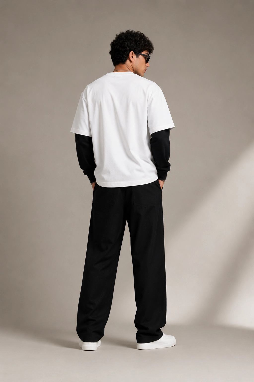 Double Sleeve White Black Oversized Tee - Image 3