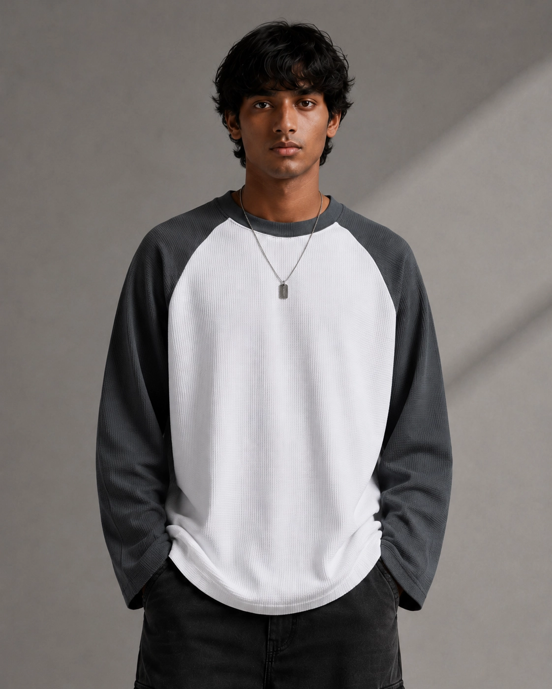 Raglan Waffle Knit: Gray