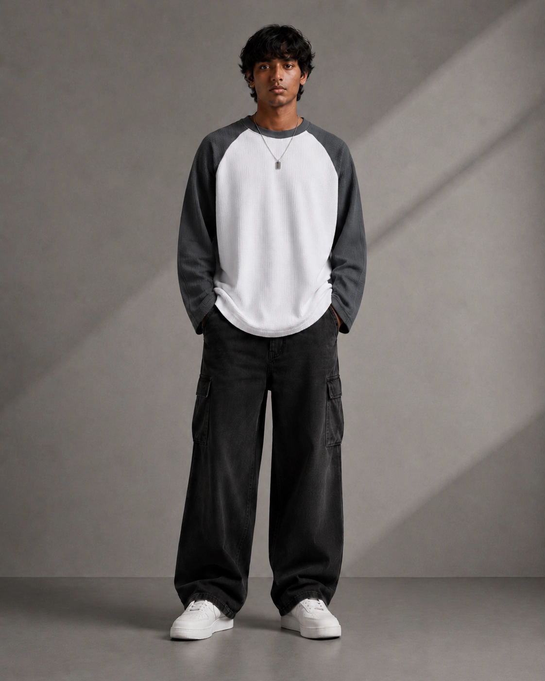 Raglan Waffle Knit: Gray - Image 2