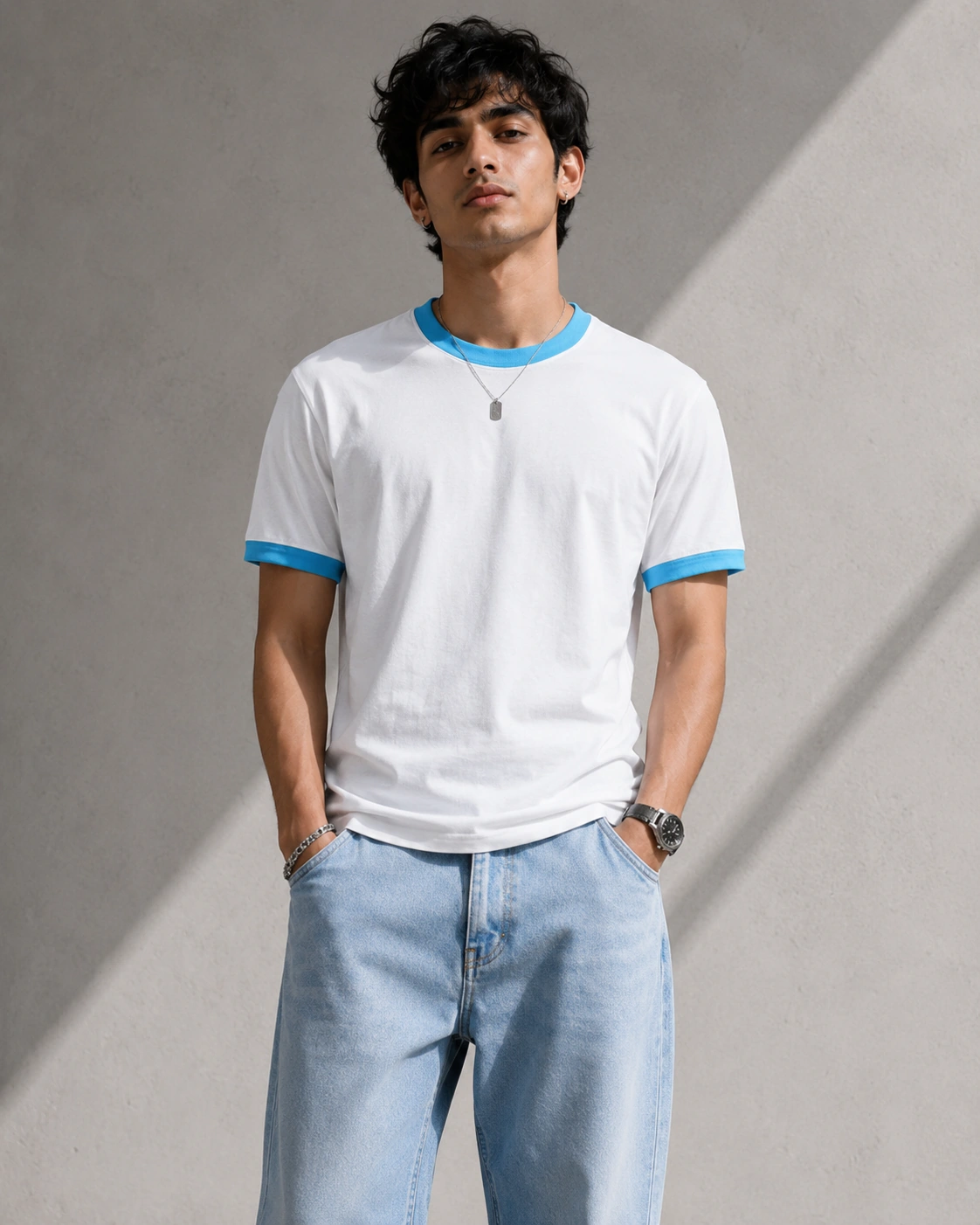 Blue White Ringer Tee