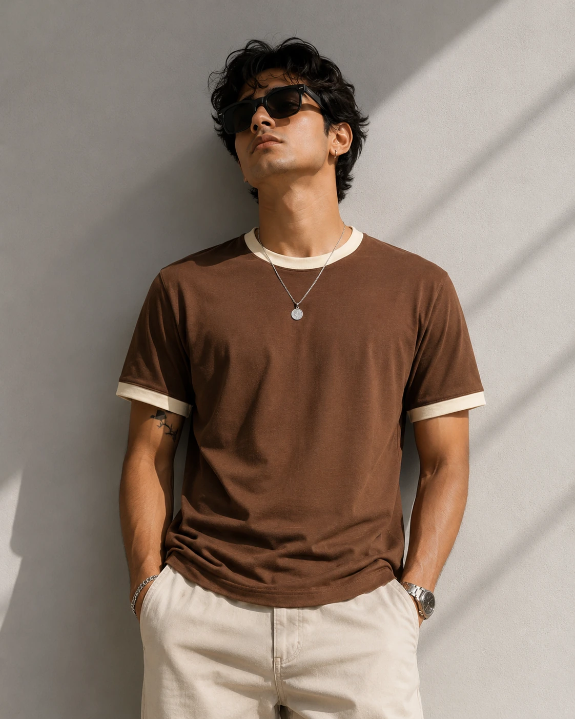 Brown Cream Ringer Tee