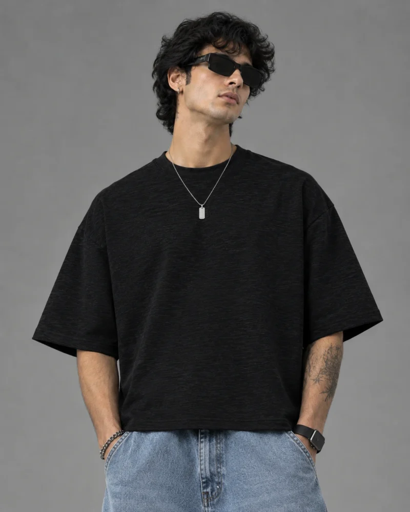 Black Slub Boxy Fit Tshirt