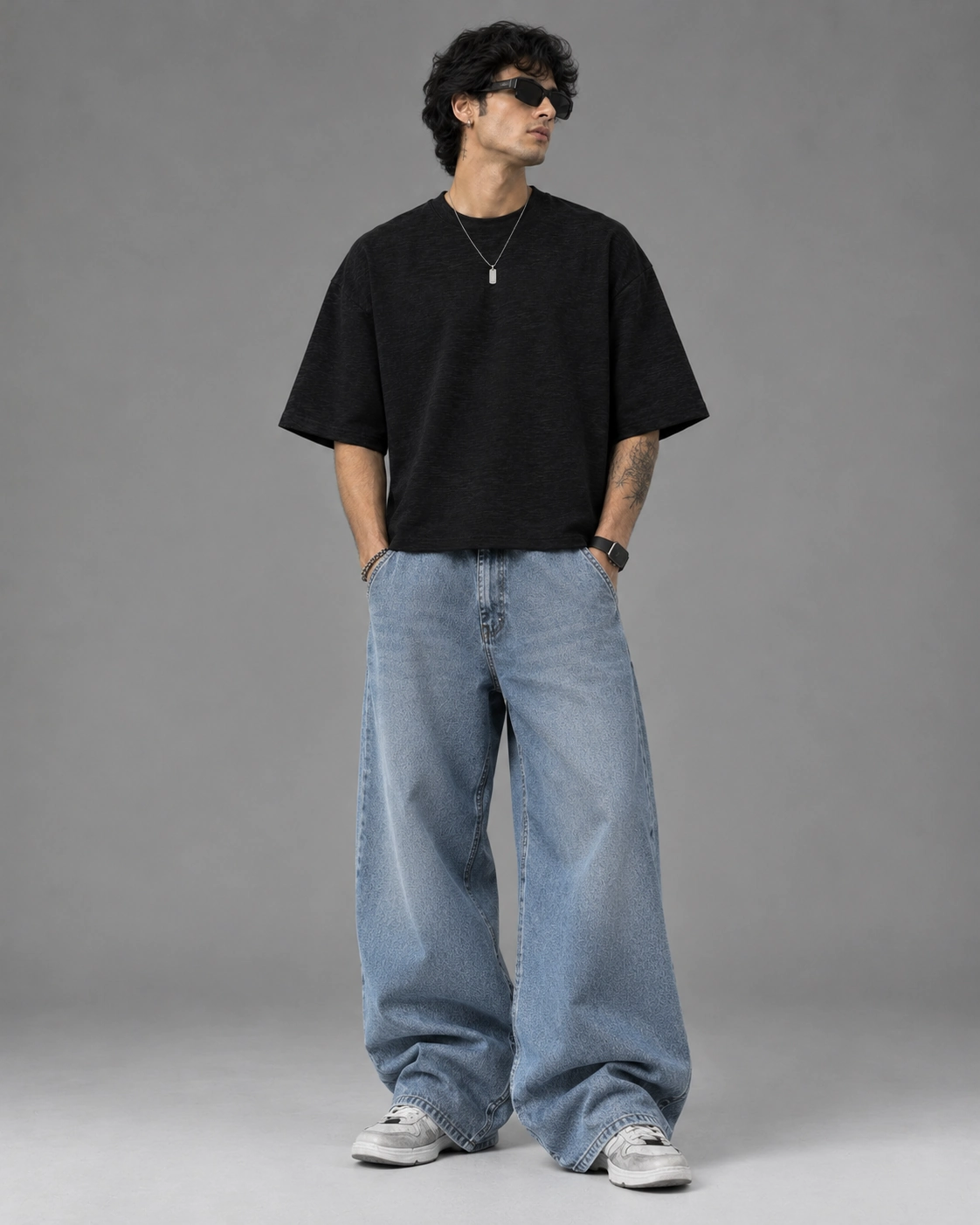 Black Slub Boxy Fit Tshirt - Image 2