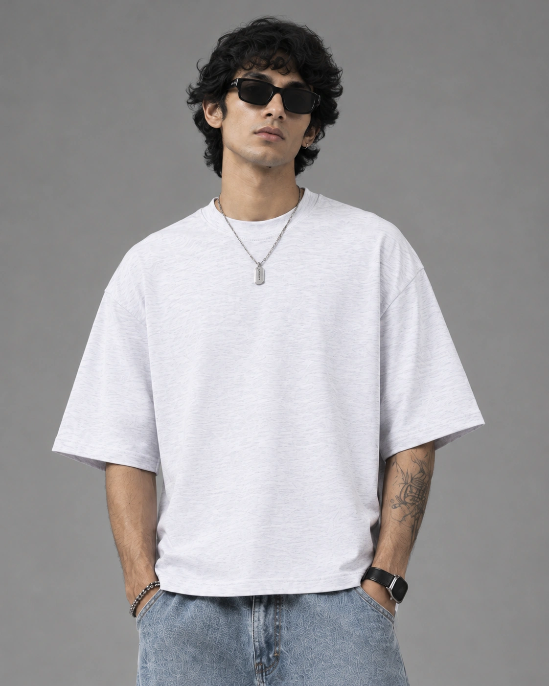White Slub Boxy Fit Tshirt